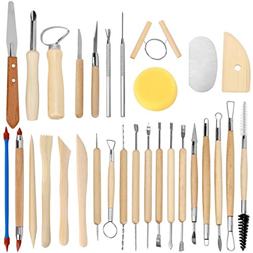 Blisstime Set of 30 Clay Sculpting Tools Wooden Handle Pottery Carving Tool Kit - WoodArtSupply