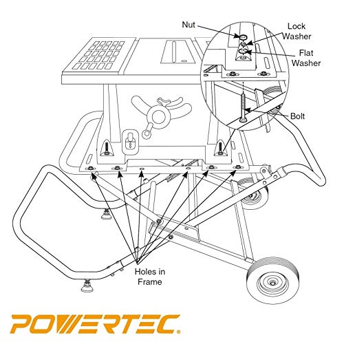 POWERTEC MT4009 Rolling Foldable Table Saw Stand W/ 8-Inch High-Traction Wheels, 330 Lbs Downward Force, Adjustable Mounting Options - WoodArtSupply