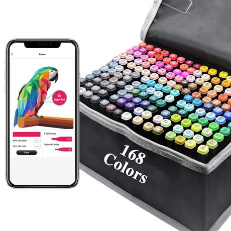 Vokiuler Alcohol Markers,168 Colors Art Markers with App for Coloring, Dual Tip Markers for Kids Adult Painting Sketching Drawing with Travel Case Vokiuler
