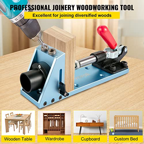 VEVOR Pocket Hole Jig Kit, M4 Adjustable & Easy to Use Joinery Woodworking System, Professional and Upgraded Aluminum, Wood Guides Joint Angle Tool