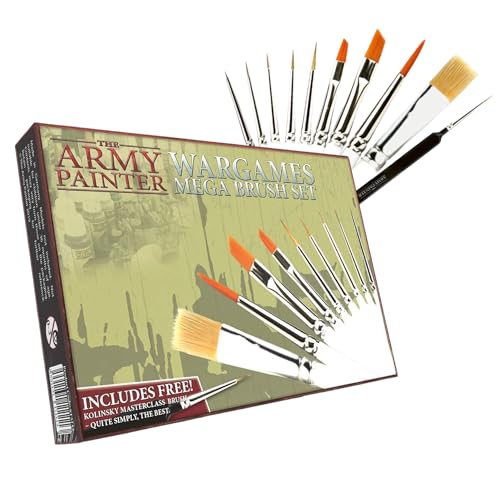 The Army Painter Mega Brush Set - Miniature Small Paint Brush Set with 10 Acrylic Paint Brushes - Kolinsky Masterclass Sable Hair Model & Fine Detail - WoodArtSupply