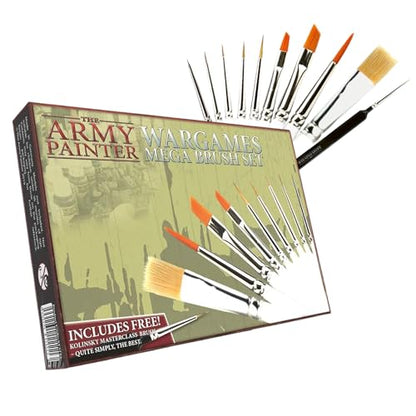 The Army Painter Mega Brush Set - Miniature Small Paint Brush Set with 10 Acrylic Paint Brushes - Kolinsky Masterclass Sable Hair Model & Fine Detail - WoodArtSupply