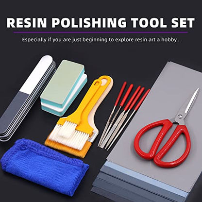 Swpeet 26Pcs Resin Polishing Kit, 6 Grit 320# 800# 1500# 2500# 5000# 7000# Sand Papers, 5 Sizes Resin File, Polishing Blocks, Scissors, Polishing - WoodArtSupply