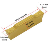 CNC Lathe Grooving Tool Holder MGEHR1616-3(0.63 Inch), with Three MGMN300 Cemented Carbide Blades. Yellow Processed Steel, Fuchsia Processed LingGan
