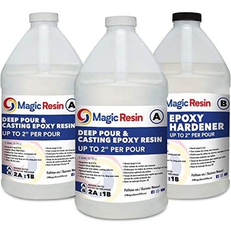 Deep Pour Epoxy Resin for River Table | 3 Gallon (11.4 L) | 2'' Deep Pour & Casting Epoxy Resin Kit | Low Odor | for River Tables, Deep Pour, Magic Resin