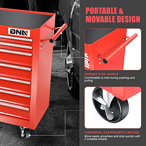 DNA MOTORING TOOLS-00264 7-Drawer Plastic Top Rolling Tool Cabinet with Keyed Locking System,27.55" L X 13" W X 30.31" H,Red DNA MOTORING