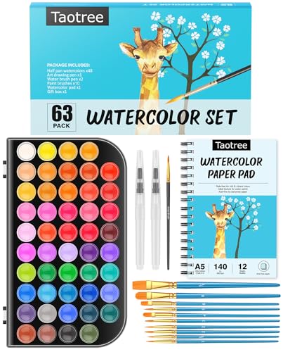 Watercolor Paint Set, 48 Colors Watercolors Painting Kit Washable Water Colors with 10 Paint Brushes, Brush Pen, Palette, Drawing Pad, Arts and