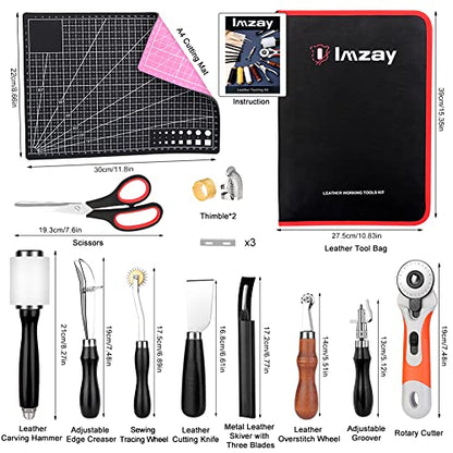 IMZAY 415Pcs Leather Tooling Working Kit, Compact Beginner Leather Tools and Supplies with Leather Stitching Sewing Carving Cutting Crafting Tools - WoodArtSupply