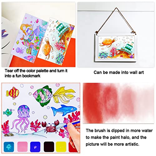 BAOXUE Water Coloring Books for Kids Ages 4-8,Pocket Watercolor Painting  Book Kit for Toddlers,Kids Water Color Paint Set Art Crafts,Mini Travel  Water