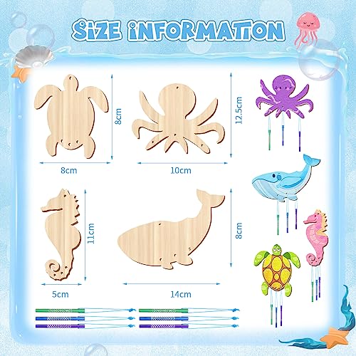 Leinuosen 32 Sets Wind Chime Kit for Kids Make Your Own Wooden Ocean Animals Wind Chime Wood Musical DIY Wind Chimes for Girls Boys Arts Crafts Leinuosen