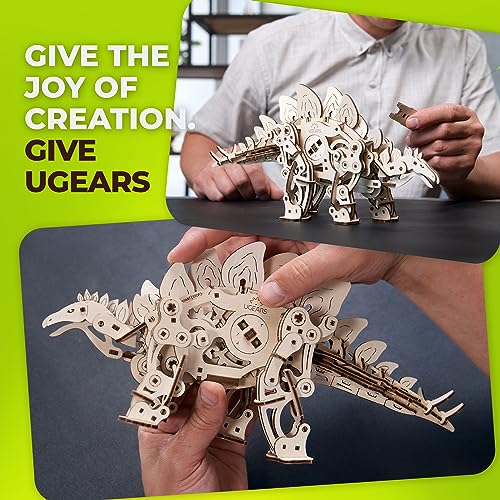 UGEARS Stegosaurus Dinosaur Wooden Model Kits - 3D Dinosaur Puzzle for Adults - Wooden Dinosaur Kit with Lifelike Mechanics - Model Kits for Adults UGEARS