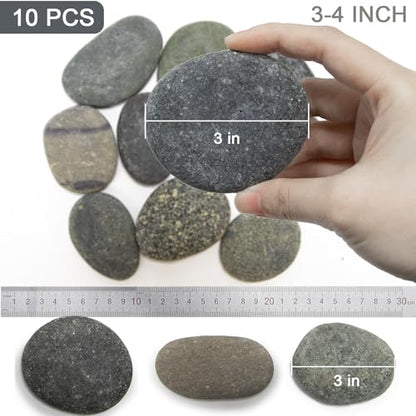 Markdang Rocks for Painting 10 Pcs 3-4” Large River Rock for Paint Natural Flat & Smooth Stones for Painting for Kids & Adult Craft Gift