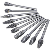Double Cut Tungsten Carbide Carving Bits for Rotary Tool, 10 Pcs Rotary Burr Set with 1/8 inch Shank and 1/4 inch Grinding Head for DIY, Woodworking, shengbenhao