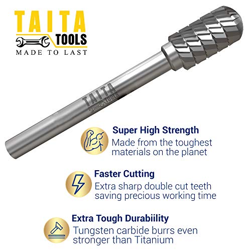 Carbide Burr 1/4" Shank, SC-3 Tungsten Double Cut Rotary Die Grinder Bits - Cutting Burrs for Milwaukee, Dewalt and Makita Die Grinder Accessories - TaitaTools