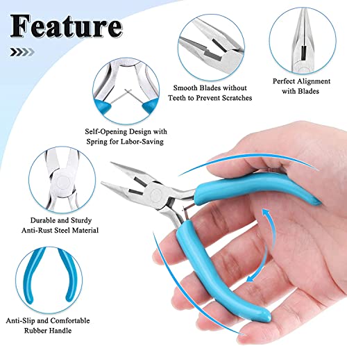 5 Packs Jewelry Pliers Set, Jewelry Making Tools with Needle Nose Pliers/Round Nose Pliers/Chain Nose Pliers/Bent Nose Pliers/Zipper Pliers, Jewelry Mckanti