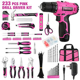 ValueMax Home Tool Kit with Drill, 233-Pieces Pink Tool Set with 12V Cordless Lithium-ion Drill, Power Tool Set with Wide Mouth Open Storage Bag, ValueMax