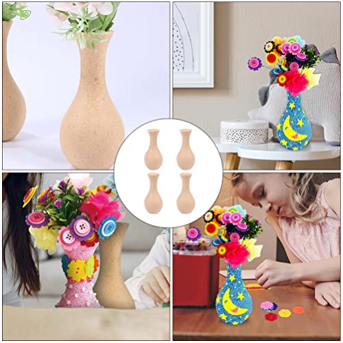 Happyyami 4pcs Unfinished Wood Vase Blank Flower Vase Bud Vase Paint Your Own Vase Natural Flower Container for DIY Hand Painting Flower Craft Kit Happyyami