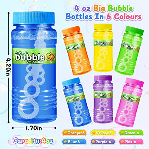 V-Opitos 36 Pack Bubble Bottles with Wands in 6 Colors, 4oz Bubbles Solution, Bubble Party Favors for Kids, Birthday, School Classroom Prizes for V-Opitos