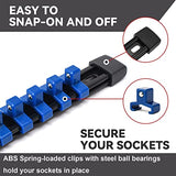 ALOANES 9 PC ABS Socket Organizer, 1/2 inch, 3/8 inch and 1/4 inch Drive Socket Rail Holders, Heavy Duty Socket Racks, Black Rails with Red, Blue and ALOANES