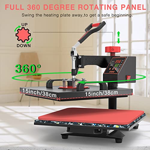 OIIEE Heat Press Machine 8 in 1 Combo Heat Press 15 x 15 Inch Heat Transfer Machine 360-Degree Swing Away Digital Shirt Printing Multifunction Heat oiiee