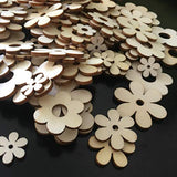 Happyyami 100pcs Flower Wood Cutouts Plum Blossom Wood Shapes Pieces Wood Discs Slices for DIY Craft Wedding Birthday Party Favors Centerpieces Happyyami