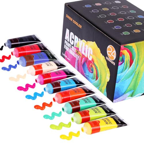 Acrylic Paint Set 24 Colors Acrylic Paints for Painting, Art Craft Paint Gift for Artists Kids Beginners, Pumpkin Canvas Ceramic Rock Painting Kit SNOW COOLER