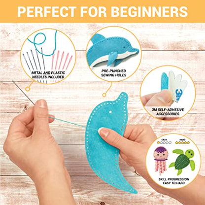 Craftorama Sewing Kit for Kids, Fun and Educational Sea Animal Craft Set for Boys and Girls Age 7-12, Sew Your Own Felt Animals Craft Kit for - WoodArtSupply