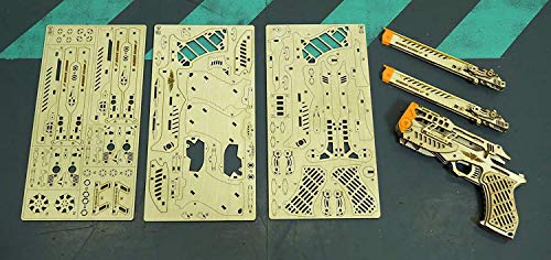 Wood Trick Cyber Gun 3D Wooden Puzzle - Rubber Band Gun Pistol - Shoots up to 20 feet - Wood Model Kit for Adults and Kids to Build - 14+ Wood Trick