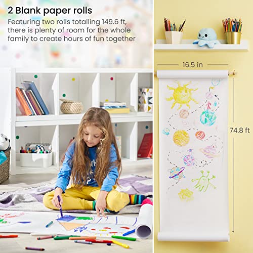 Arteza Kids Drawing Paper Roll Refill, 2-Pack, 16.5 Inches x 74.8 Feet, White 47-lb Roll Dispenser Paper, Art Supplies for The Classroom, Learning ARTEZA