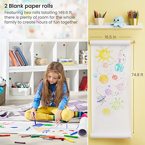 Arteza Kids Drawing Paper Roll Refill, 2-Pack, 16.5 Inches x 74.8 Feet, White 47-lb Roll Dispenser Paper, Art Supplies for The Classroom, Learning - WoodArtSupply