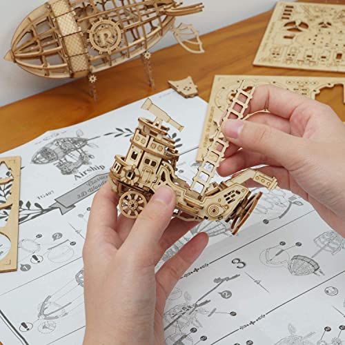 RoWood 3D Puzzles for Adults,Wood Models for Adults to Build, DIY Craft Kits for Kids Ages 8+ - Airship (176 Pieces) - WoodArtSupply