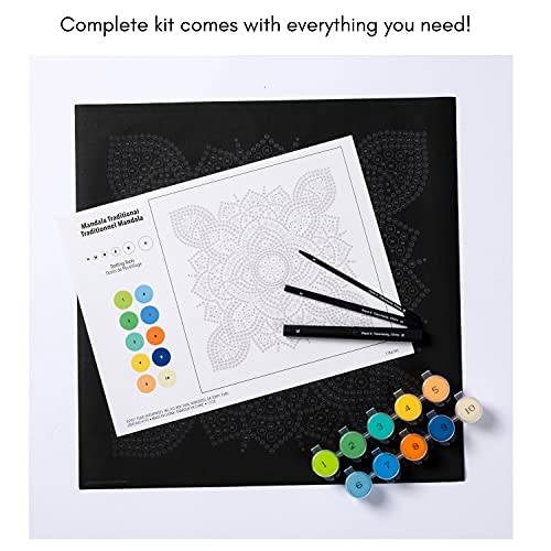 Plaid Traditional Mandala Modern Dot Kit, 14" x 14" Paint by Numbers for Adults and Kids, Easy-to-Follow DIY Crafts, Art Supplies with A Textured Plaid