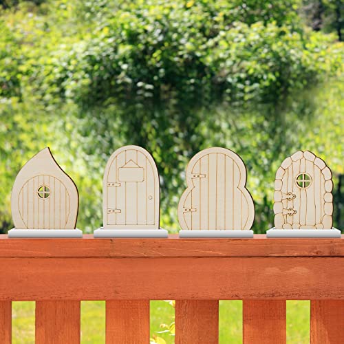 Yulejo 48 Pcs Fairy Door Wooden Garden Doors Craft Mini Window Fairy House DIY Kit Unfinished Miniature Door Unpainted Fairy Window Accessories for - WoodArtSupply