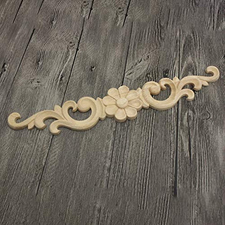 2pcs Wood Carving Sticky Flower Delicate Door Head Carving Flowers Wood Applique Wood Appliques,Decorative Wood Appliques for Furniture Cabinet Door HEALLILY