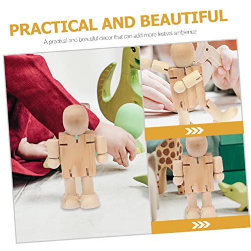 Kisangel 4pcs wooden robot adjustable wooden figure peg doll figures unfinished wooden peg doll wooden peg doll bodies unfinished peg dolls wooden Kisangel