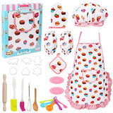 Vanmor Cute Kids Cooking and Baking Sets, 24 Pcs Kids Aprons for Girls Toddler Chef Hat Apron Dress Up Chef Costume, Little Girl Apron Sets Pretend Vanmor