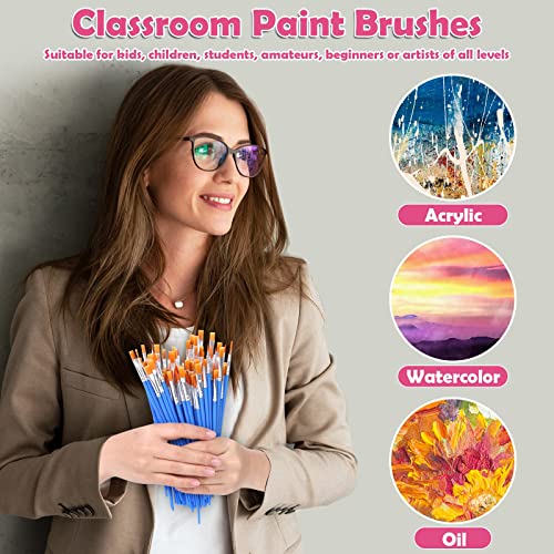 126 Pcs Small Paint Brushes Bulk, Kids Paint Brushes with Flat and Round Pointed Paint Brushes Set, Craft Brushes for Classroom Acrylic Oil Evatage