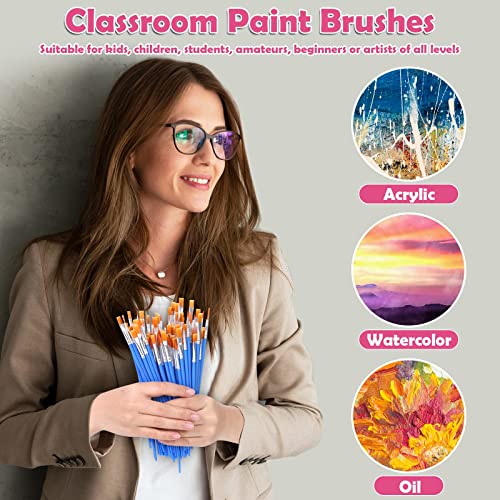 126 Pcs Small Paint Brushes Bulk, Kids Paint Brushes with Flat and Round Pointed Paint Brushes Set, Craft Brushes for Classroom Acrylic Oil - WoodArtSupply