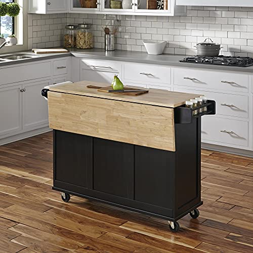 Homestyles Dolly Madison Kitchen Cart with Wood Top and Drop Leaf Breakfast Bar, Rolling Mobile Kitchen Island with Storage and Towel Rack, 54 Inch