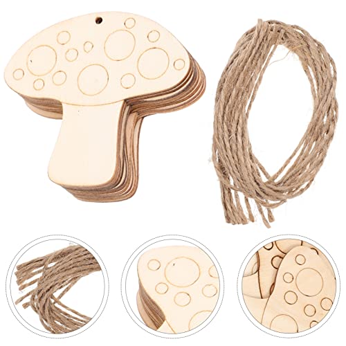FOMIYES Crafts 50 Sets of Wooden Mushroom Cutouts Unfinished Wood Shapes Slices Blank Wood Embellishments with Rope for DIY Projects Home Decor