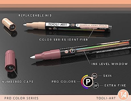 Acrylic Paint Pens 22 Assorted Pro Color Series Markers Set 0.7mm Extra Fine Tip for Rock Painting, Glass, Mugs, Wood, Metal, Canvas, DIY Projects, TOOLI-ART