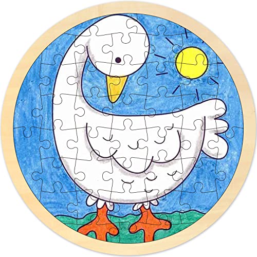Blank Puzzle Round Shape with 38 Pieces to Draw on, Each Piece is Unique, Blank Wooden Jigsaw Puzzles with Puzzle Tray for Crafts & DIY, Custom MoinKidz