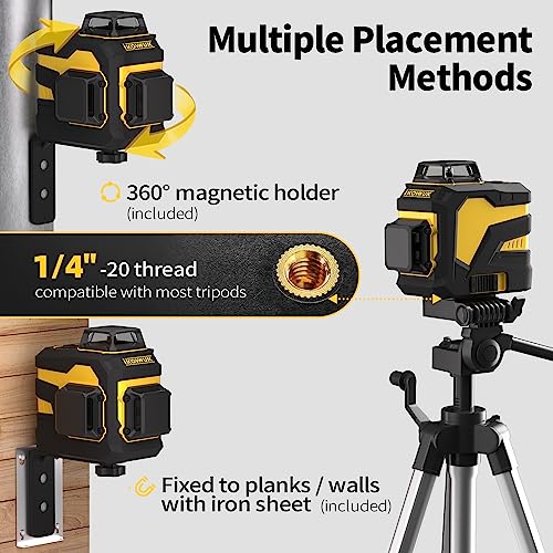 Laser Level, IKOVWUK 3x360° Cross Line for Construction and Picture Hanging, 12 Green Lasers with Self-leveling, 65 ft Vertical & Horizontal Line, - WoodArtSupply