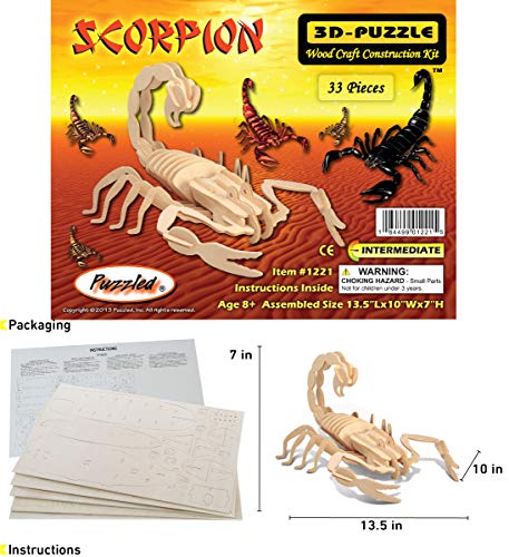 Puzzled 3D Puzzle Scorpion Wood Craft Construction Model Kit, Fun & Educational Animal DIY Wooden Toy Assemble Model Unfinished Crafting Hobby Puzzle - WoodArtSupply