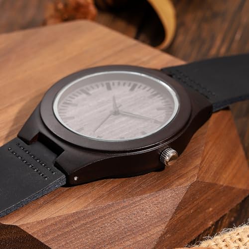 UFOORO Fathers Day Engraved Wooden Watches for Men,Gifts for Husband at Wedding Anniversary, Natural Wood Custom Watch for Him Birthday UFOORO