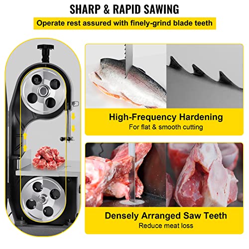 VEVOR Band Saw Blade, 65x0.6x0.02 inch, 5 PCS/Pack Meat Bandsaw Blades for Replacement, 65Mn Carbon Steel Blade, 3 TPI Meat Cutting Blade Wrapped by VEVOR