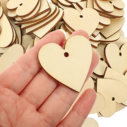 Abaodam 200PCS Wood Heart Cutouts with 10M Ropes Unfinished DIY Wooden Heart Crafts Valentine Heart Hanging Ornaments Abaodam