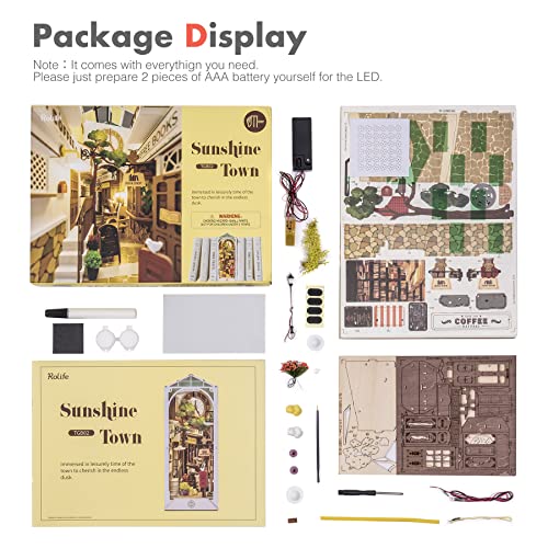 Rolife DIY Book Nook Kit 3D Wooden Puzzle, Bookshelf Indert Decor with LED DIY Bookend Diorama Dollhouse Kit Crafts Hobbies Gifts for Adults/Teens Rolife