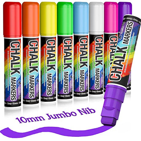 Window Chalk Markers for Cars Washable: 8 Colors Jumbo Liquid Chalk Marker with 10mm Thick Tips, Big Chalkboard Markers, Car Window Paint Markers Pen KERIFI