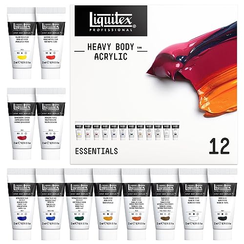 Liquitex Professional Heavy Body Acrylic Paint, 12 x 22ml (0.74-oz), Essentials Set - WoodArtSupply